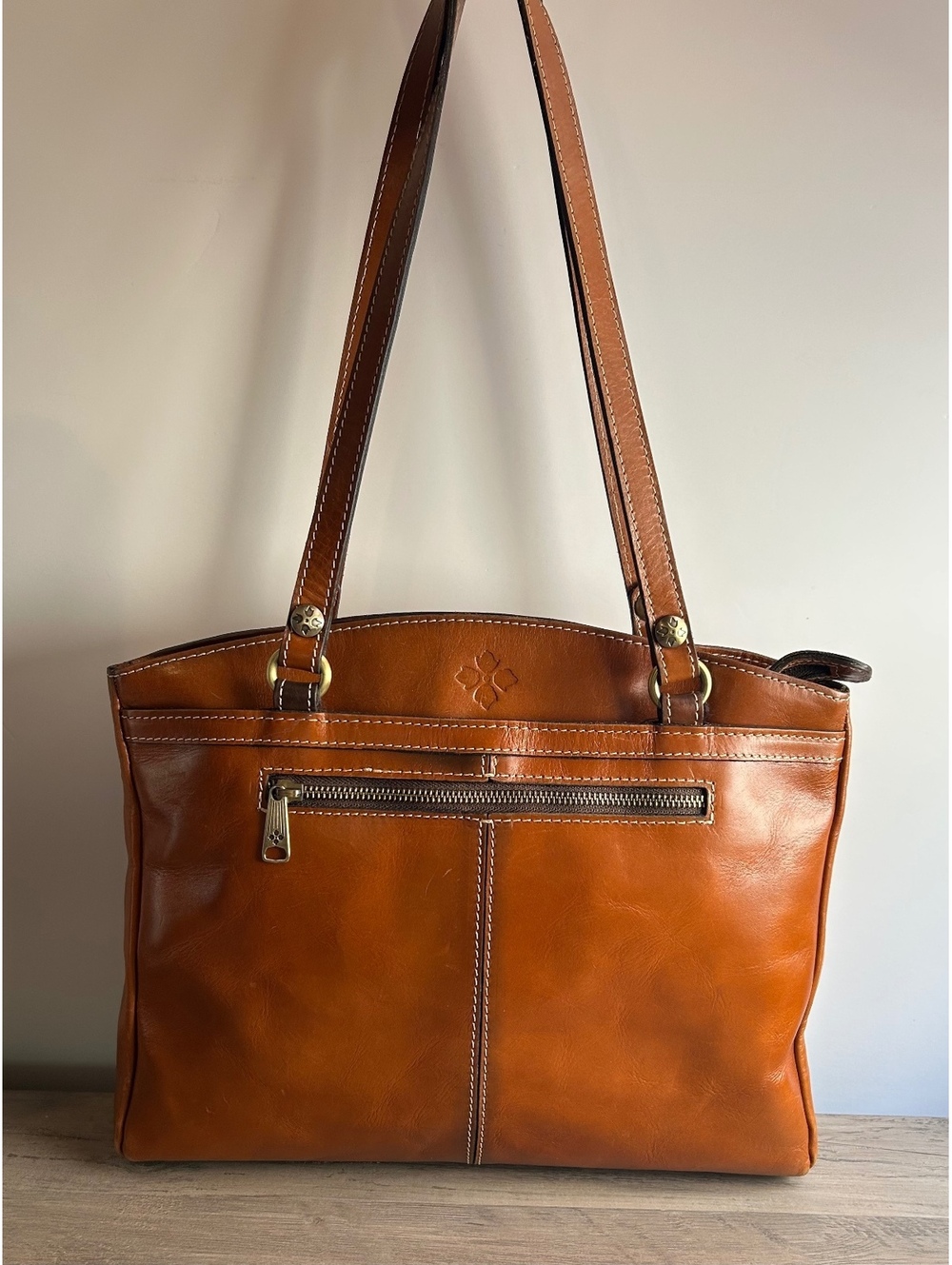 Patricia Nash Poppy Top Zip Tote Heritage Tan Leather Shoulder Bag